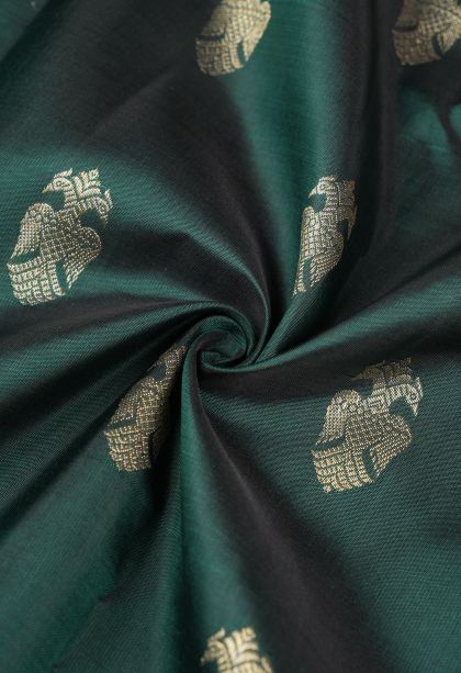 Bottle Green Kanchipuram Silk Sarees with Gold Zari Buttis (small Dots Or Motifs)