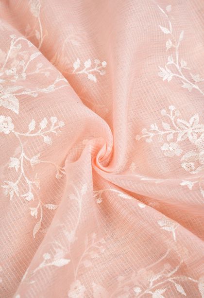 Peach Pink Organza Saree with Without Zari Zari Floral Patterns