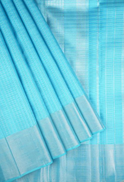 Arctic Blue Kanchipuram Silk Sarees with Gold Zari Checks