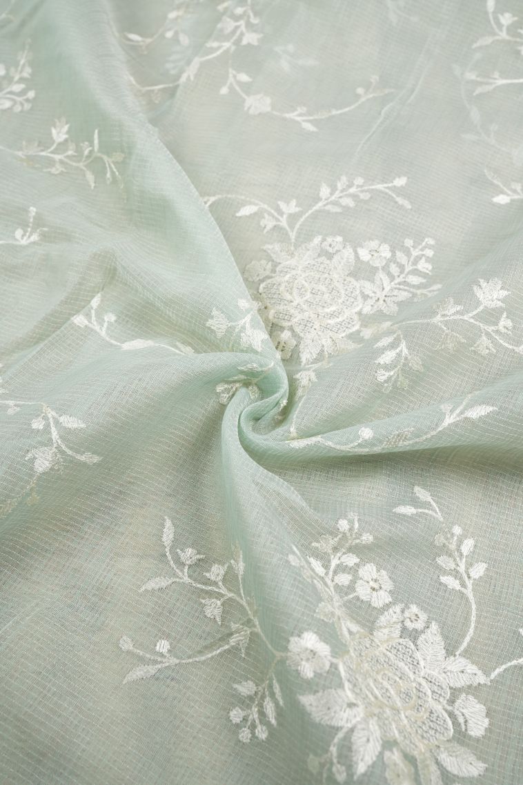 Pistachio Green Organza Saree with Without Zari Zari Floral Patterns view 4
