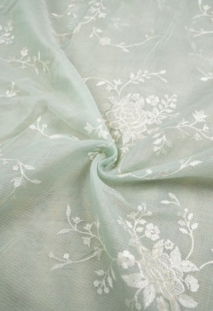 Pistachio Green Organza Saree with Without Zari Zari Floral Patterns
