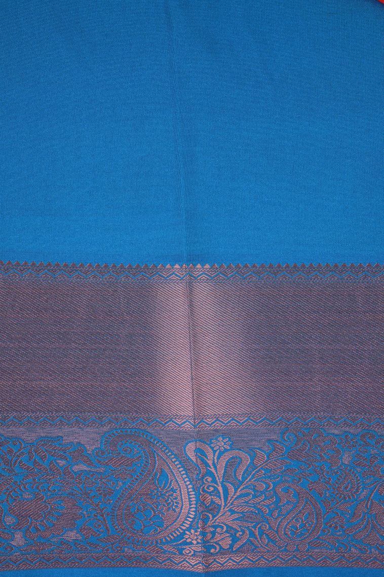 Tiger Orange Visiri Madippu Silk Sarees with Copper Zari Floral Patterns view 3