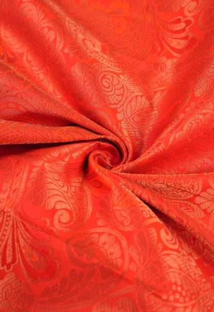 Tiger Orange Visiri Madippu Silk Sarees with Copper Zari Floral Patterns