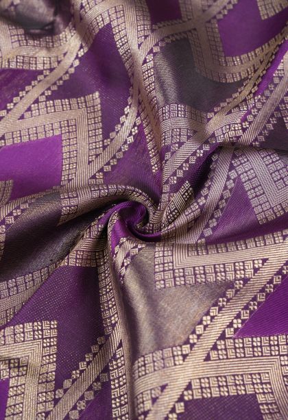 Bosenberry Purple Kanchipuram Silk Sarees with Gold Zari Geometric Shapes