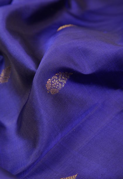Admiral Blue Kanchipuram Silk Sarees with Gold Zari Buttis (small Dots Or Motifs)