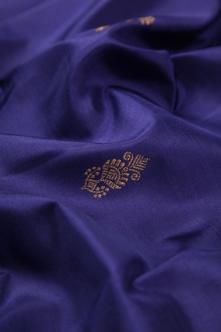 Admiral Blue Kanchipuram Silk Sarees with Gold Zari Buttis (small Dots Or Motifs) view 4