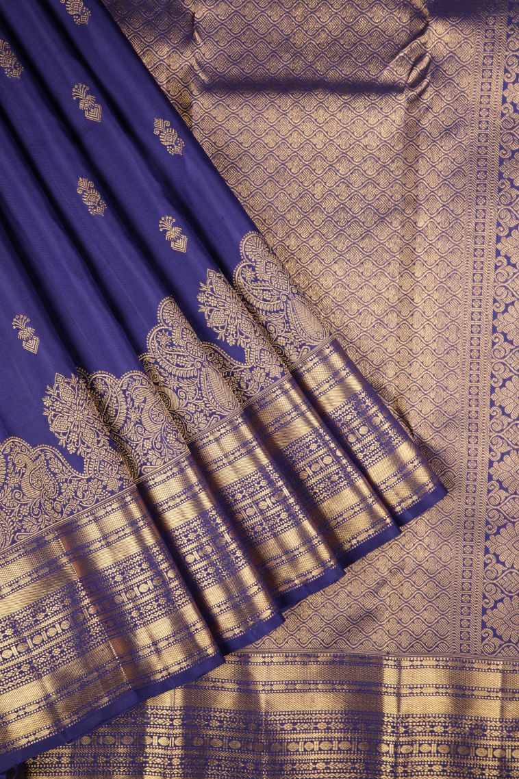 Admiral Blue Kanchipuram Silk Sarees with Gold Zari Buttis (small Dots Or Motifs) view 1
