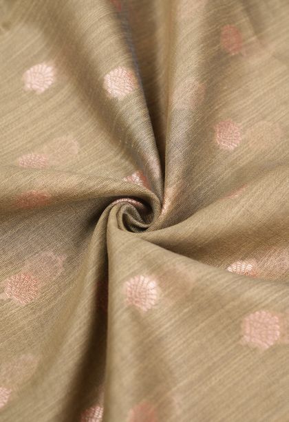 Cream White Tussar Saree with Copper Zari Buttis (small Dots Or Motifs)
