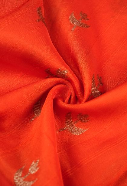 Tiger Orange Banaras Sarees with Copper Zari Buttis (small Dots Or Motifs)