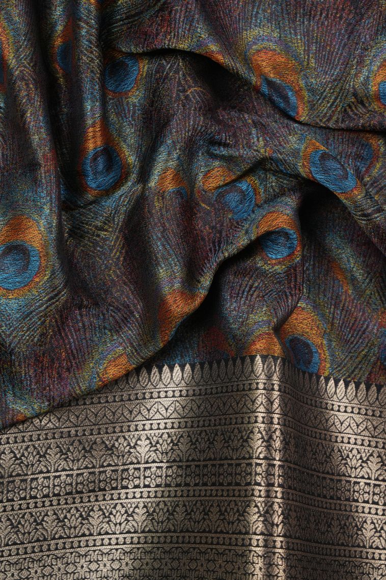 Asphalt Black Banaras Sarees with Copper Zari Buttis (small Dots Or Motifs) view 3