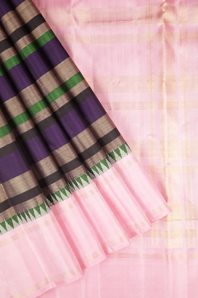 Viola Purple Kanchipuram Silk Sarees with Without Zari Zari Stripes view 1