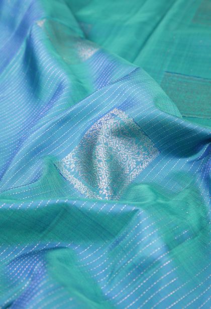 Ocean Blue Kanchipuram Silk Sarees with Gold Zari Stripes