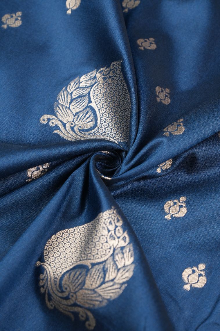 Aegean Blue Banaras Sarees with Copper Zari Buttis (small Dots Or Motifs) view 4