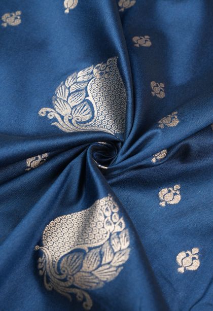Aegean Blue Banaras Sarees with Copper Zari Buttis (small Dots Or Motifs)