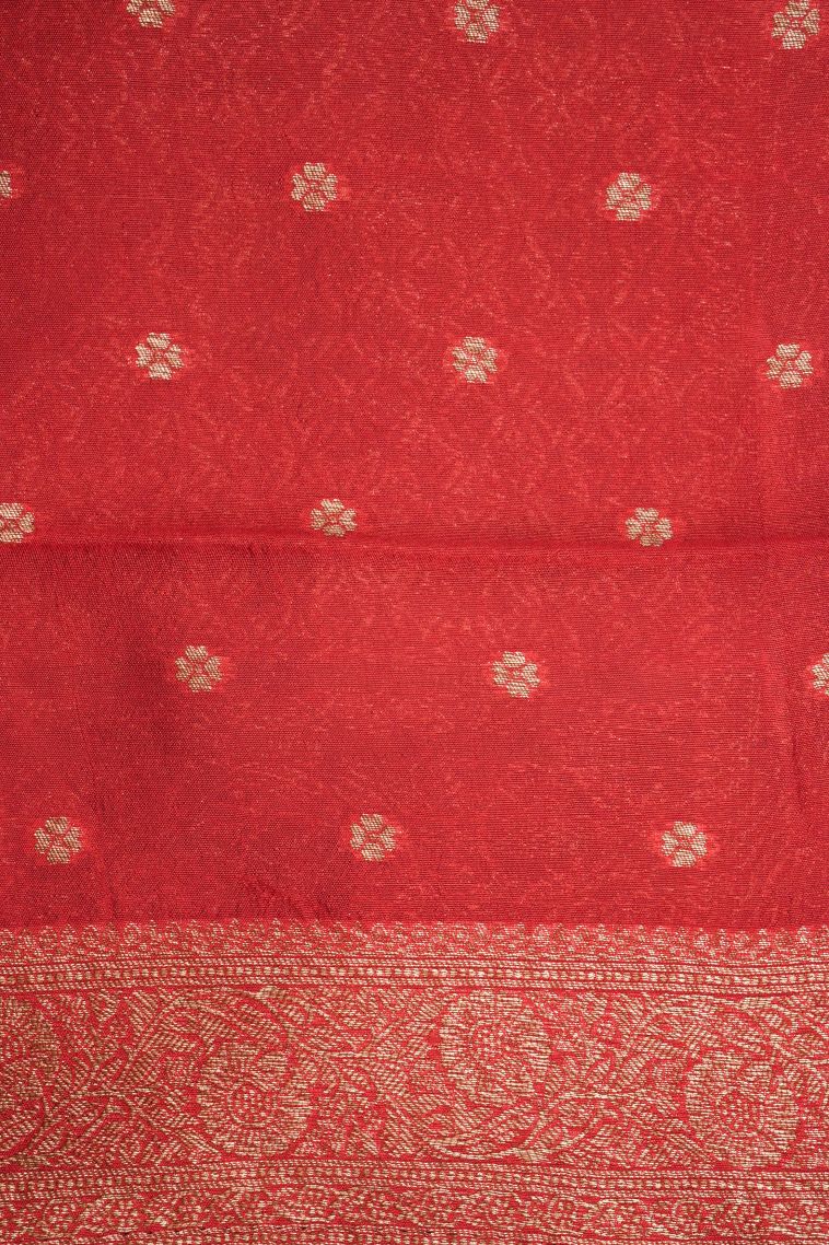 Basil Green Banaras Sarees with Copper Zari Floral Patterns view 3