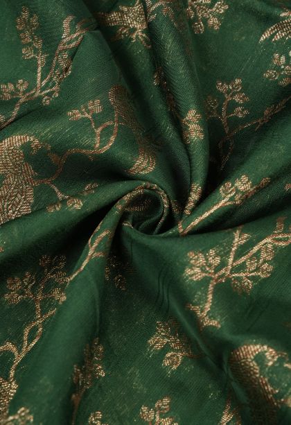 Basil Green Banaras Sarees with Copper Zari Floral Patterns