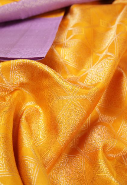 Gold Kanchipuram Silk Sarees with Silver Zari Checks