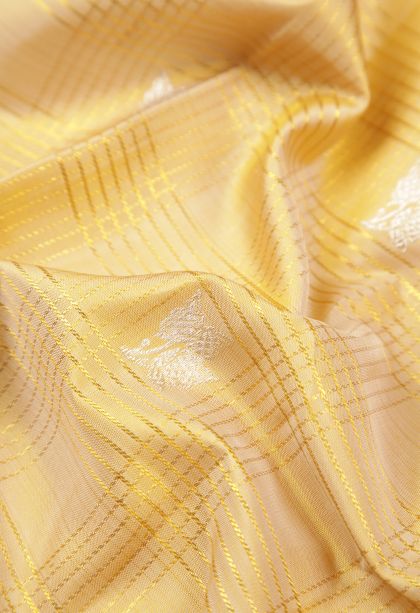 Cream White Kanchipuram Silk Sarees with Gold Zari Checks