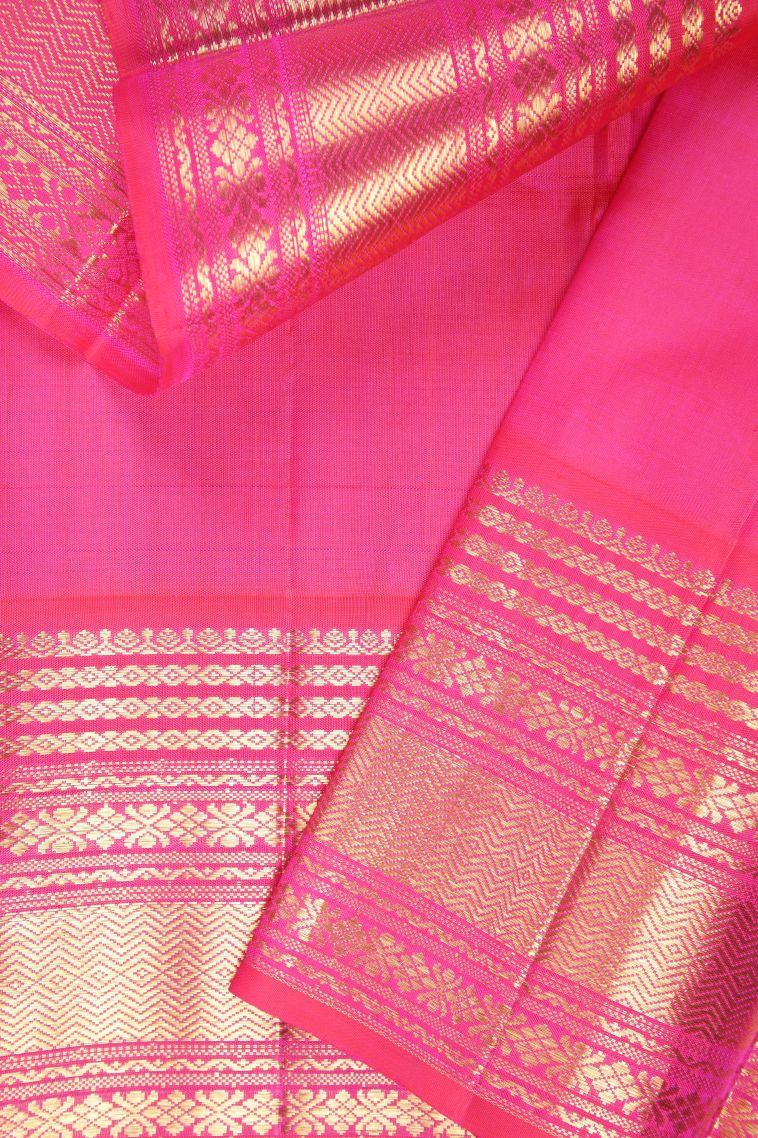 Cream White Kanchipuram Silk Sarees with Gold Zari Stripes view 3