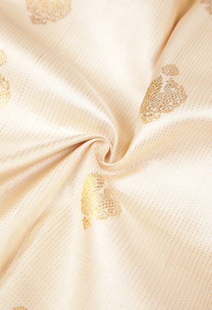 Cream White Kanchipuram Silk Sarees with Gold Zari Stripes
