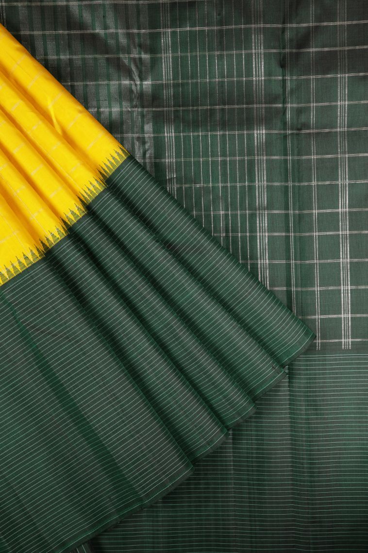 Lemon Yellow Kanchipuram Silk Sarees with Without Zari Zari Checks view 1