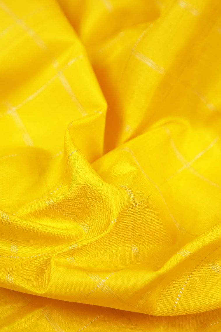 Lemon Yellow Kanchipuram Silk Sarees with Without Zari Zari Checks view 4