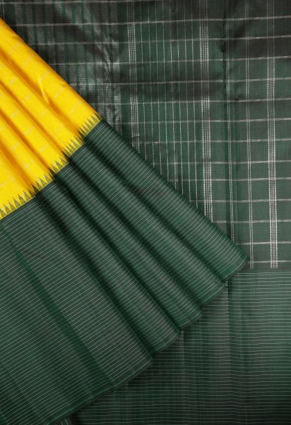 Lemon Yellow Kanchipuram Silk Sarees with Without Zari Zari Checks