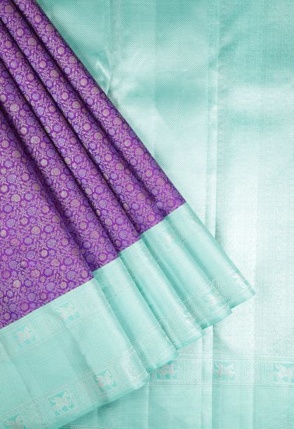 Wine Purple Kanchipuram Silk Sarees with Gold Zari Floral Patterns