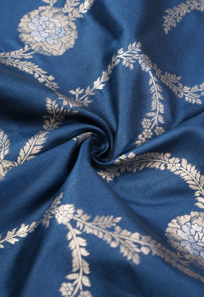 Aegean Blue Banaras Sarees with Copper Zari Floral Patterns