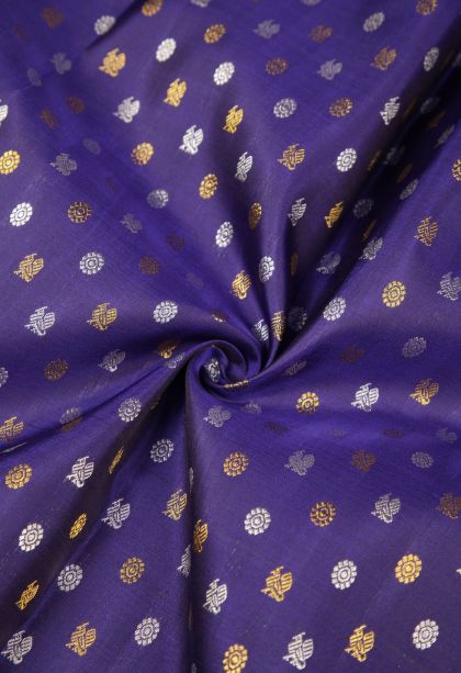 Admiral Blue Kanchipuram Silk Sarees with Gold And Silver Zari Peacock Motifs