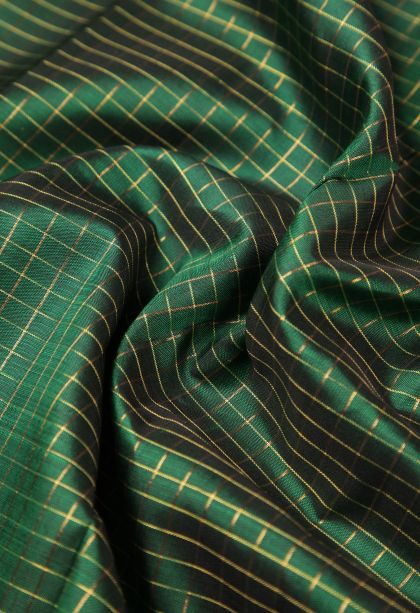 Basil Green Kanchipuram Silk Sarees with Without Zari Zari Checks