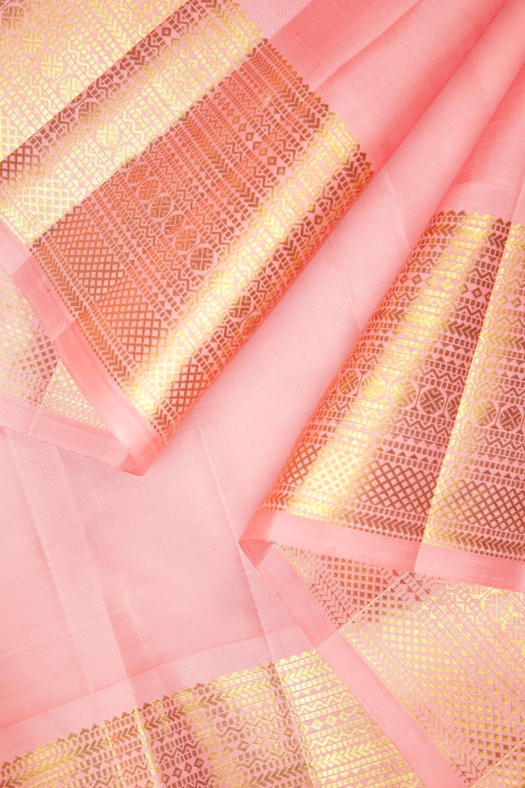 Magenta Purple Kanchipuram Silk Sarees with Gold Zari Checks view 3
