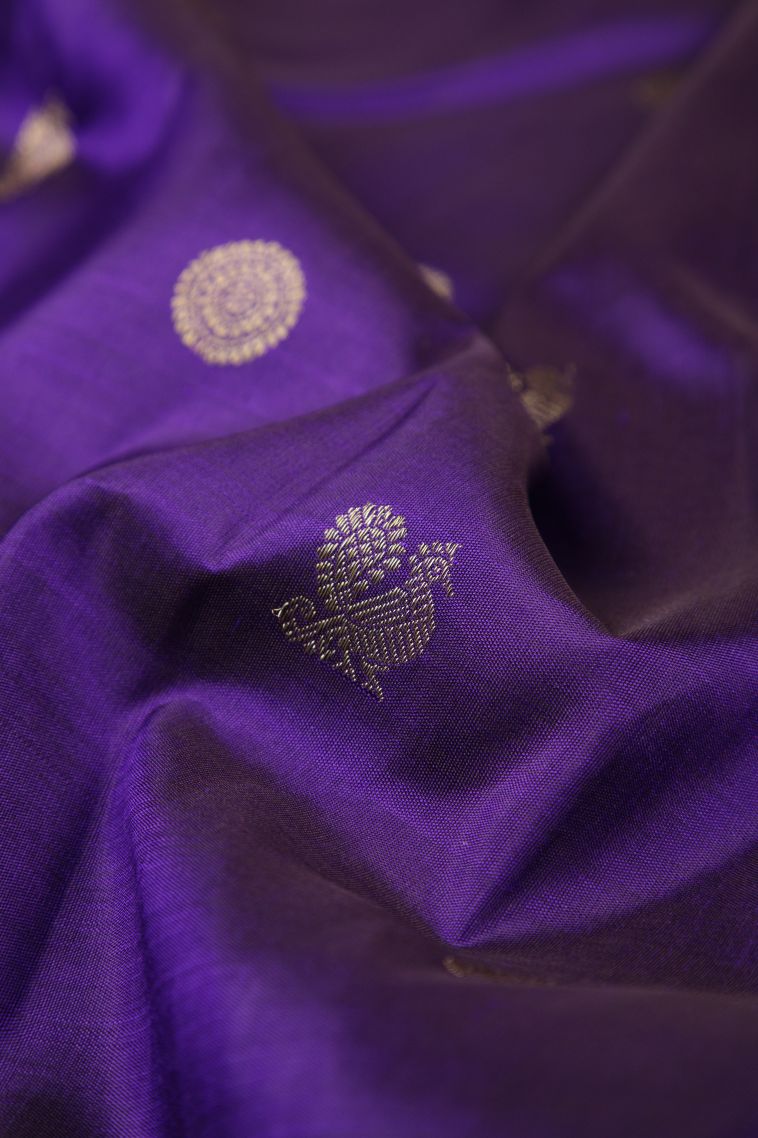 Viola Purple Kanchipuram Silk Sarees with Gold Zari Buttis (small Dots Or Motifs) view 4
