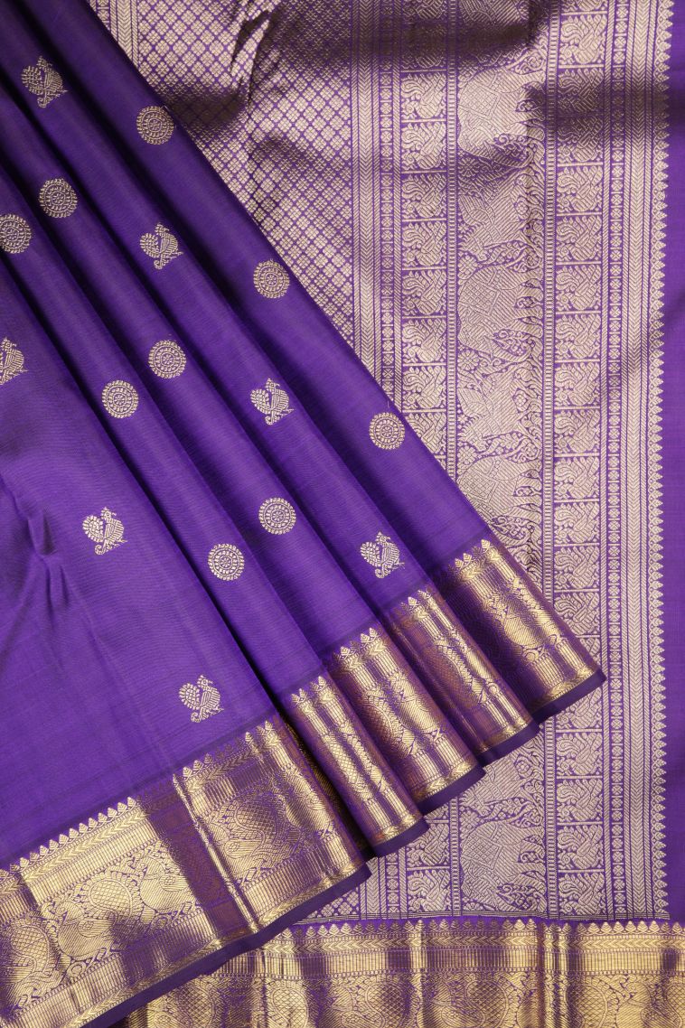 Viola Purple Kanchipuram Silk Sarees with Gold Zari Buttis (small Dots Or Motifs) view 1