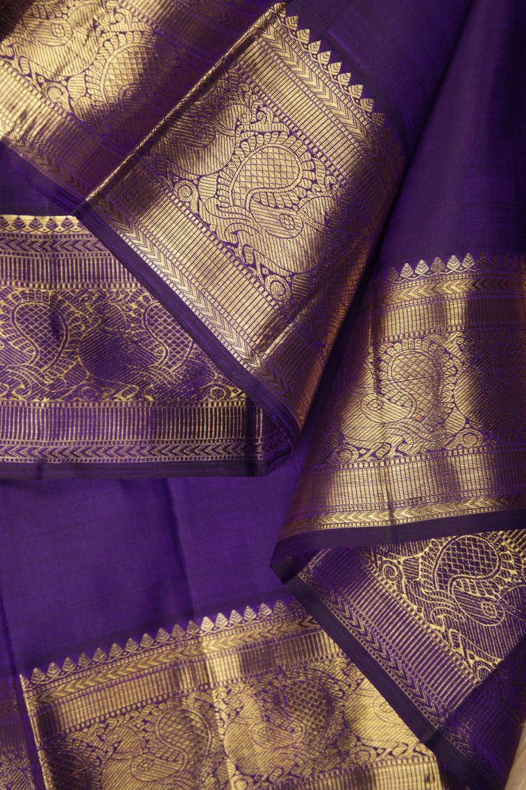 Viola Purple Kanchipuram Silk Sarees with Gold Zari Buttis (small Dots Or Motifs) view 3