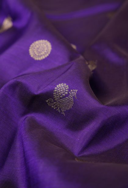 Viola Purple Kanchipuram Silk Sarees with Gold Zari Buttis (small Dots Or Motifs)