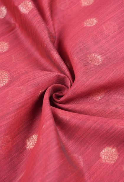 Punch Pink Tussar Saree with Copper Zari Buttis (small Dots Or Motifs)