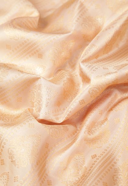 Cream White Kanchipuram Silk Sarees with Gold Zari Stripes