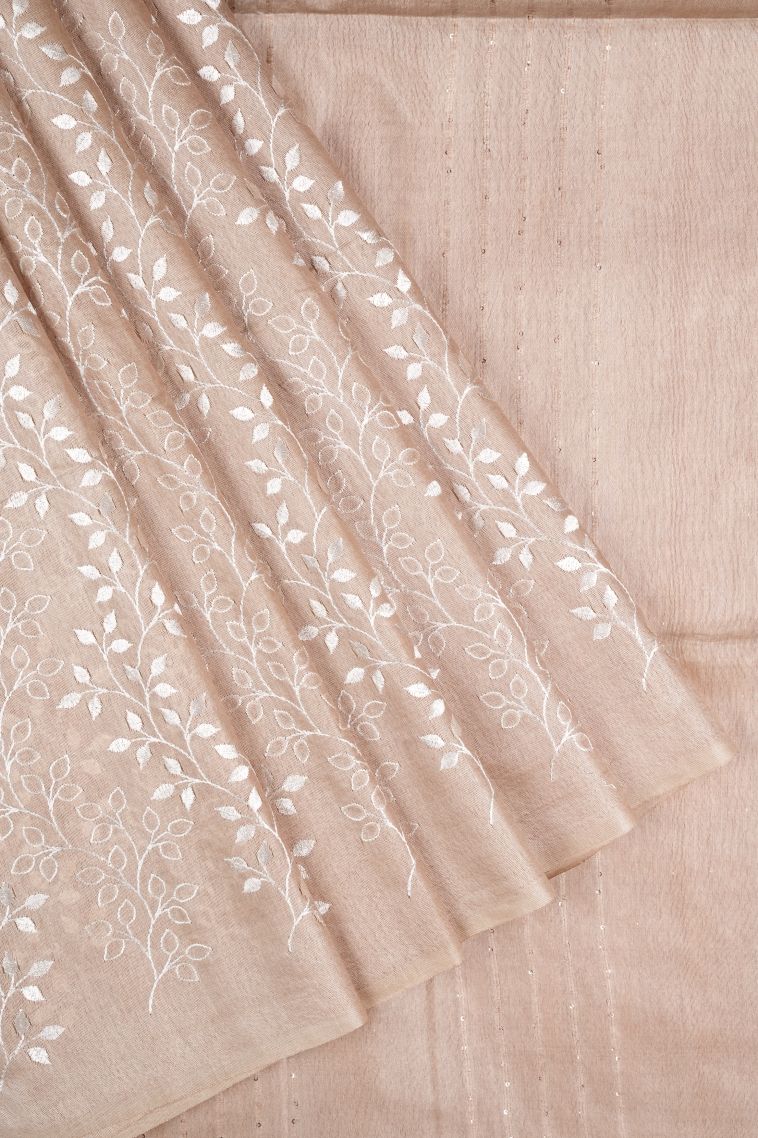 Cream White Tussar Saree with Without Zari Zari Floral Patterns view 1