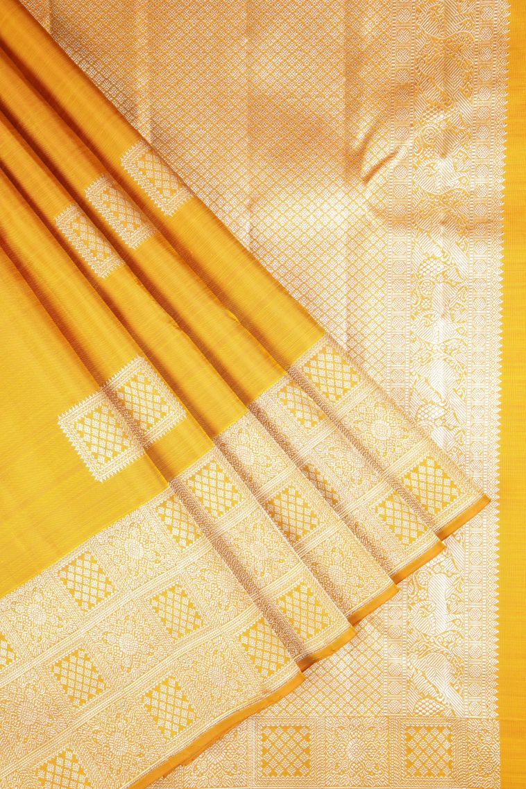 Gold Kanchipuram Silk Sarees with Silver Zari Buttis (small Dots Or Motifs) view 1