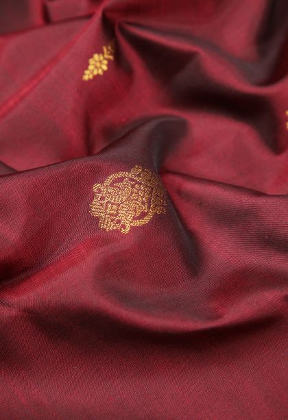 Currant Red Kanchipuram Silk Sarees with Gold Zari Buttis (small Dots Or Motifs)