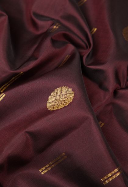 Bindi Red Kanchipuram Silk Sarees with Gold Zari Buttis (small Dots Or Motifs)