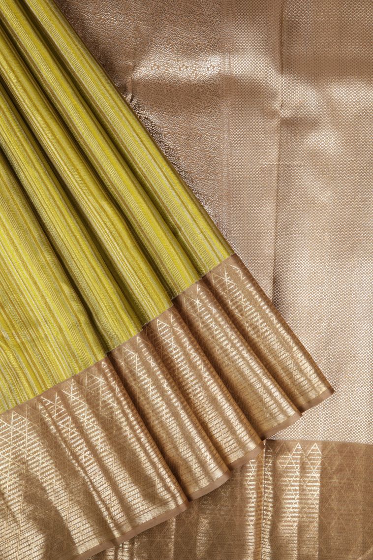 Juniper Green Kanchipuram Silk Sarees with Gold Zari Stripes view 1