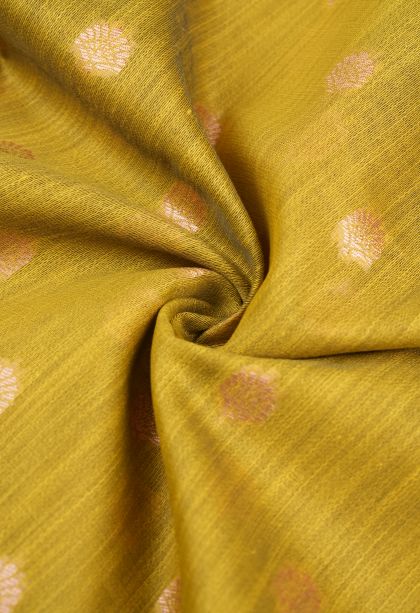Lime Green Tussar Saree with Copper Zari Buttis (small Dots Or Motifs)