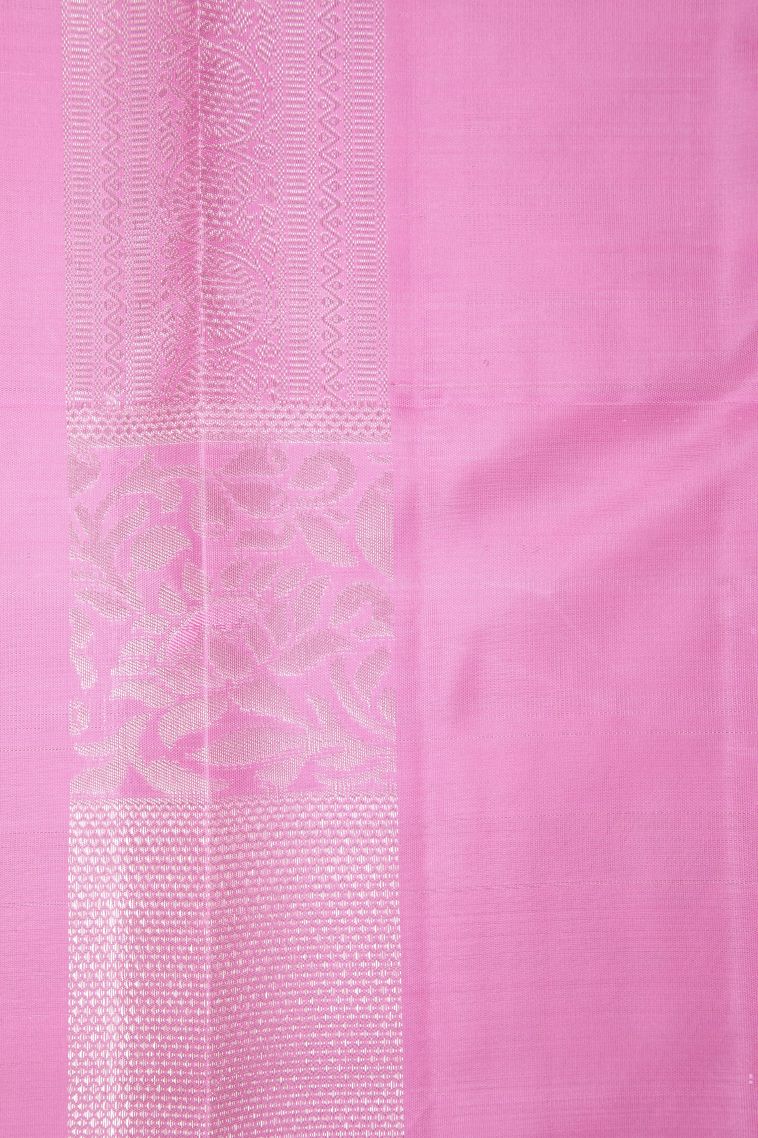 Lemon Yellow Kanchipuram Silk Sarees with Silver Zari Floral Patterns view 3