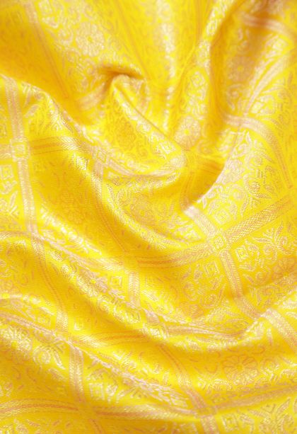 Lemon Yellow Kanchipuram Silk Sarees with Silver Zari Floral Patterns