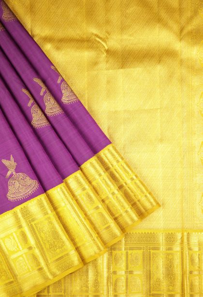 Magenta Purple Kanchipuram Silk Sarees with Gold Zari Buttis (small Dots Or Motifs)