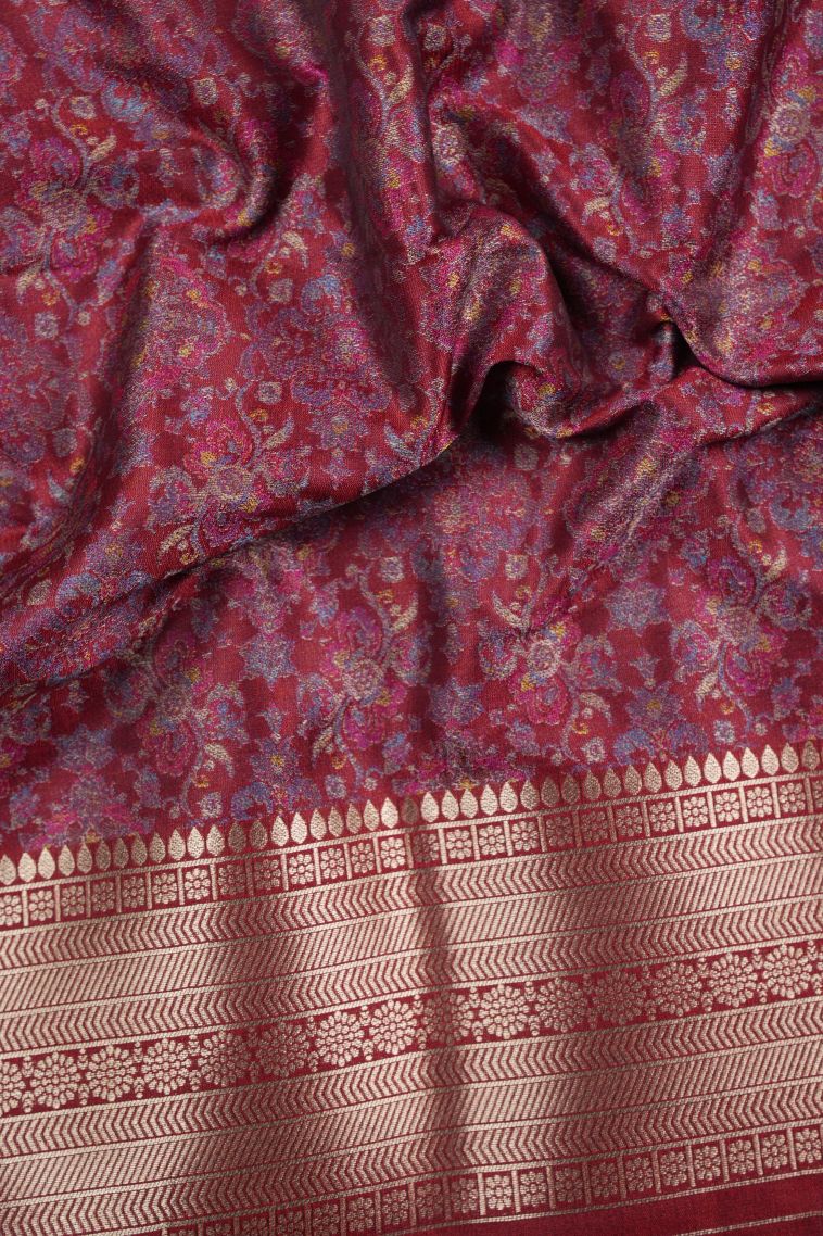 Apple Red Banaras Sarees with Copper Zari Buttis (small Dots Or Motifs) view 3