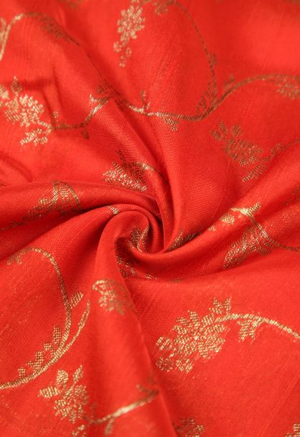Tiger Orange Banaras Sarees with Gold Zari Floral Patterns