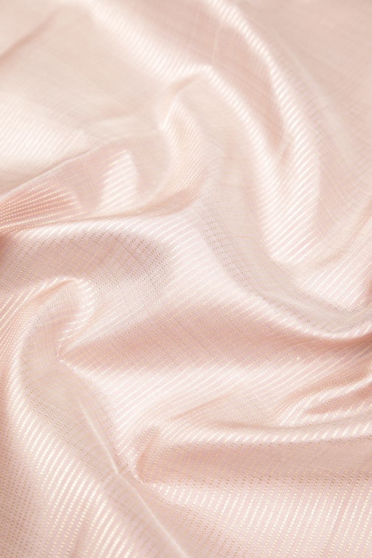 Crepe Pink Kanchipuram Silk Sarees with Gold Zari Stripes view 4